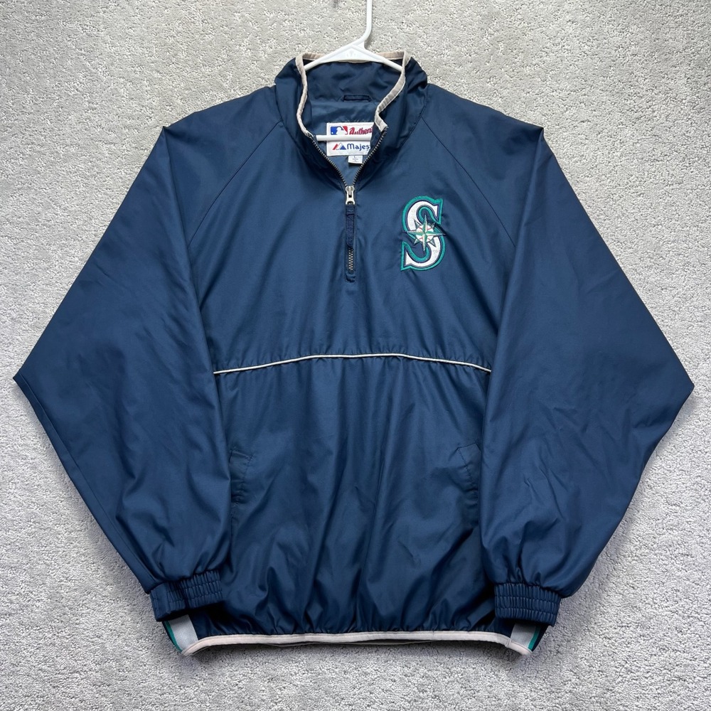 Majestic Jacket Mens Large Navy Blue Seattle Mariners MLB 1/4 Zip Windbreaker